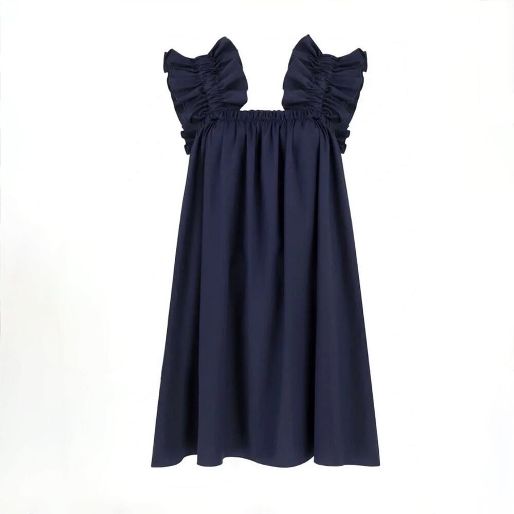 Monica Nera Maya Dress - Navy Blue - Ruffles - Size S